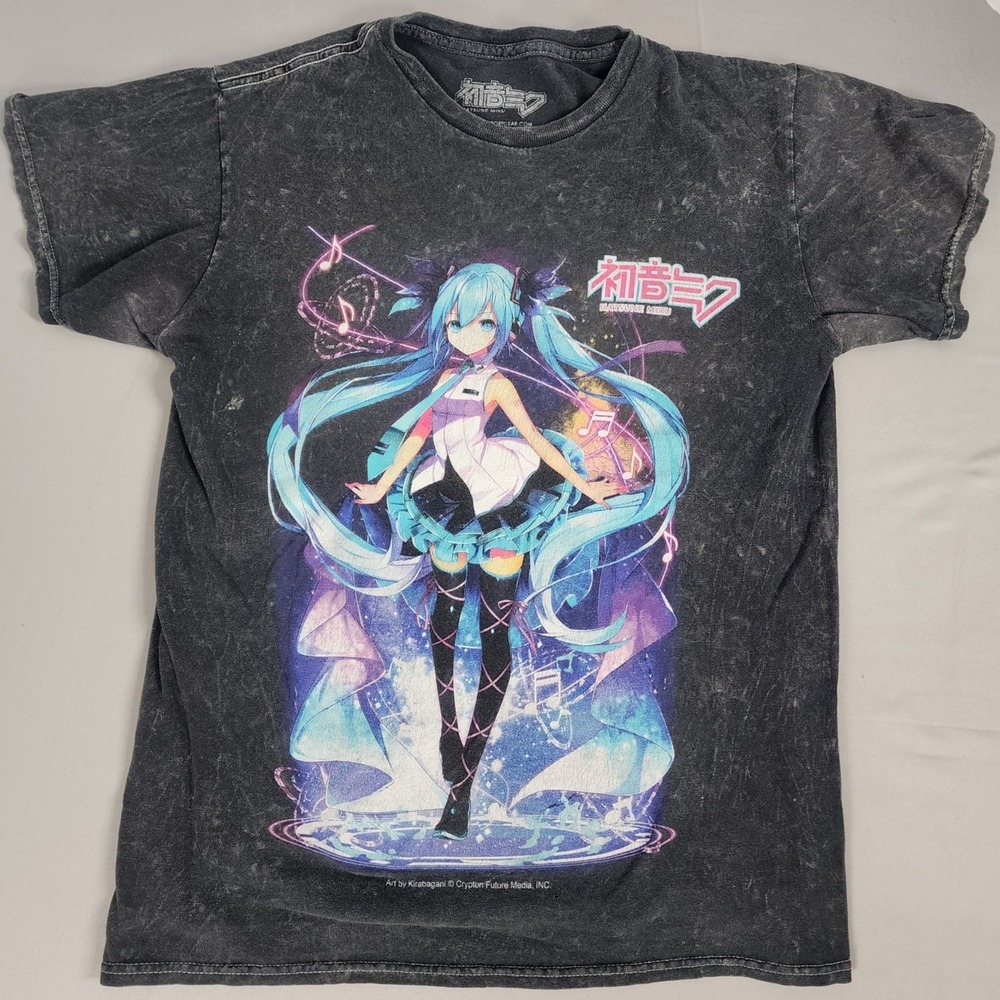 Hatsune Miku T-Shirt Unisex XS Charcoal Good Mineral Wash Anime Graphic Tee